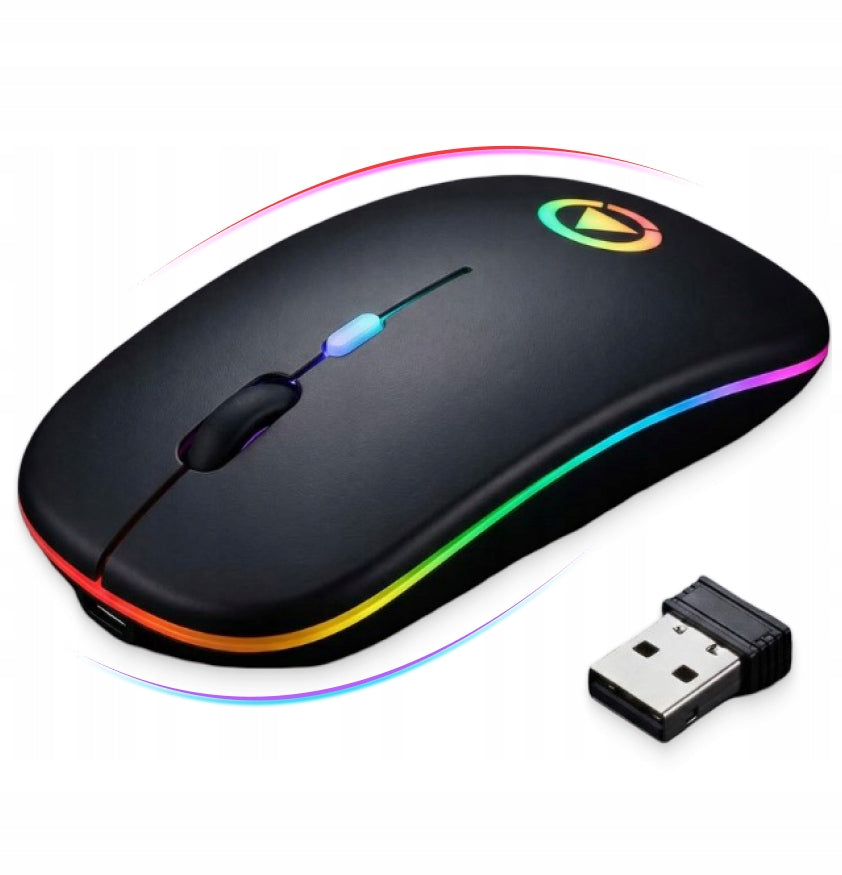 WIRELESS MOUSE FLAT SLIM BACKLIGHT LED RGB QUIET MOUSE BLACK