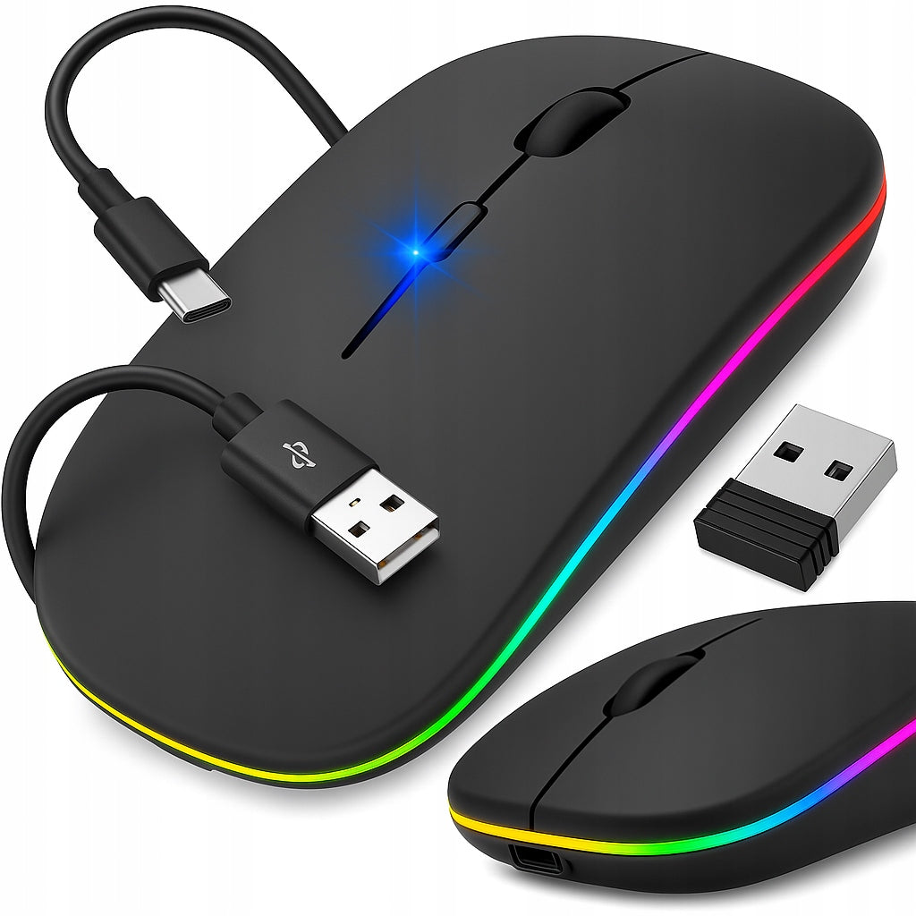 WIRELESS MOUSE FOR COMPUTER LAPTOP BACKLIT RGB QUIET BATTERY