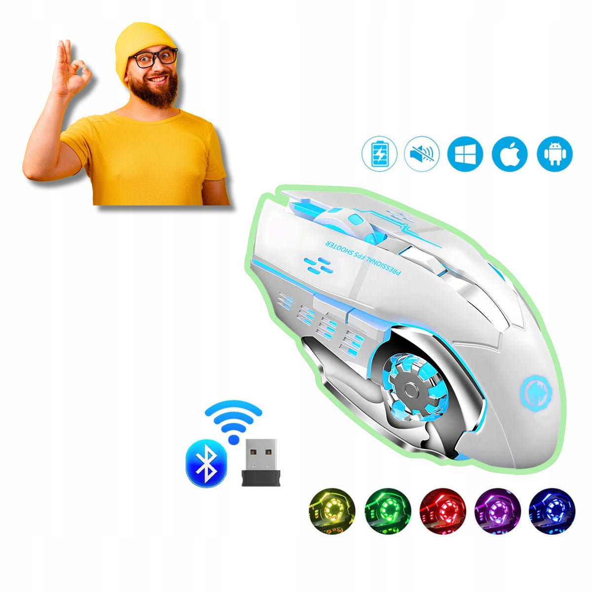 WIRELESS MOUSE FOR GAMING LAPTOP COMPUTER FOR GAMING OFFICE WHITE