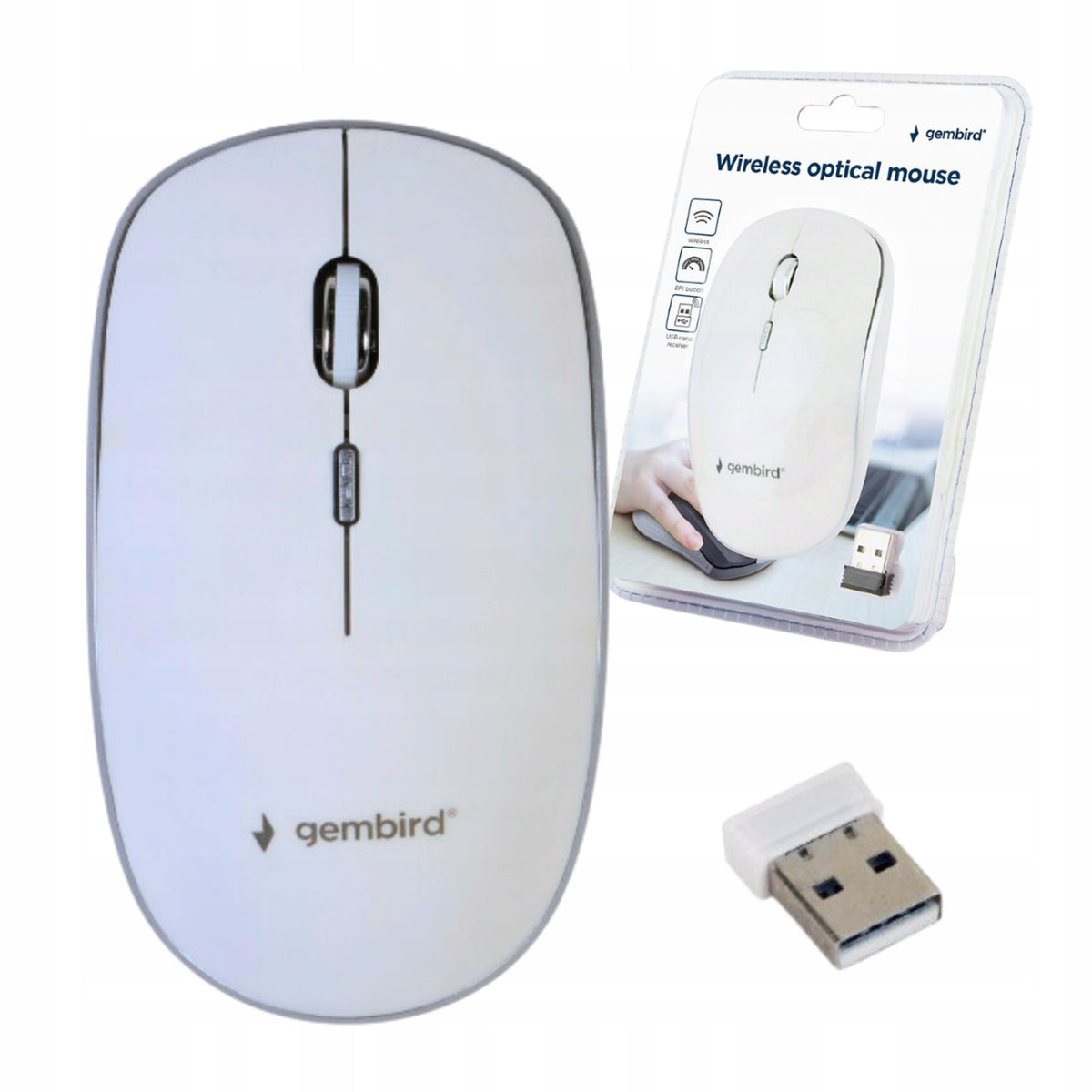 WIRELESS MOUSE OPTICAL COMPUTER MOUSE FLAT 1600 DPI USB WHITE Manufacturer Gembird