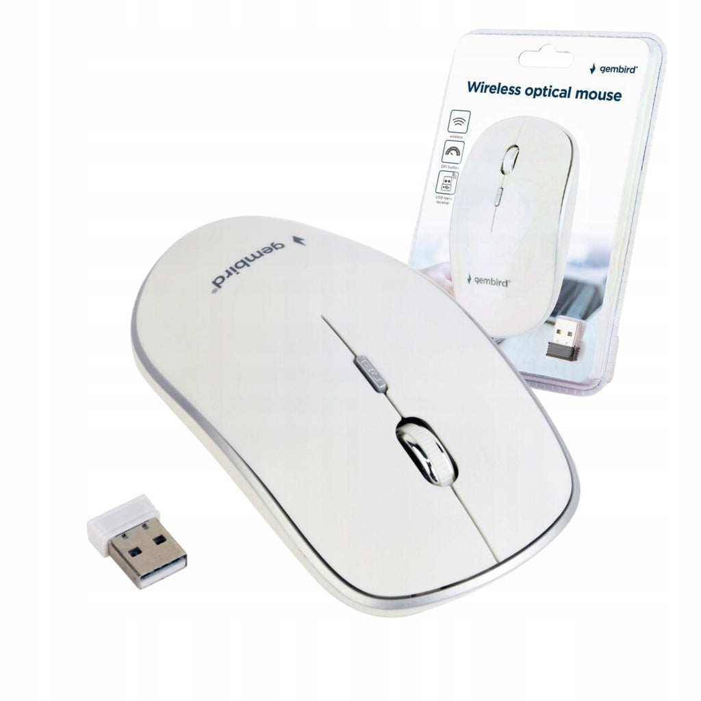 WIRELESS MOUSE OPTICAL COMPUTER MOUSE FLAT 1600 DPI USB WHITE