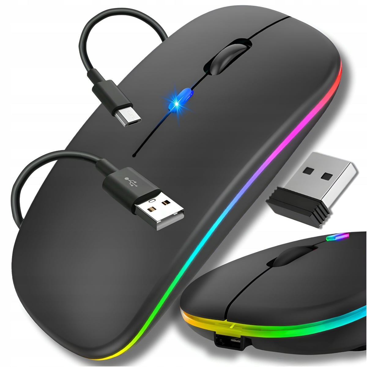 WIRELESS MOUSE QUIET BACKLIT RGB CLICKLESS BLUETOOTH FOR LAPTOP