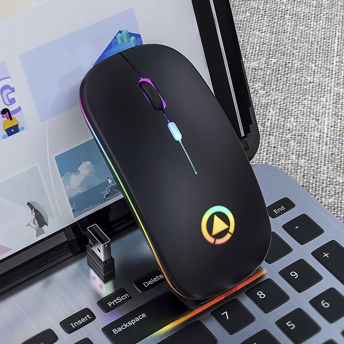 WIRELESS MOUSE SLIM LIGHT QUIET BLUETOOTH RGB Color black