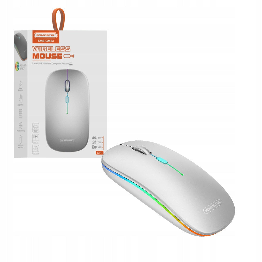 WIRELESS MOUSE SOMOSTEL 2.4G + BLUETOOTH RGB LED WHITE Packaging status original