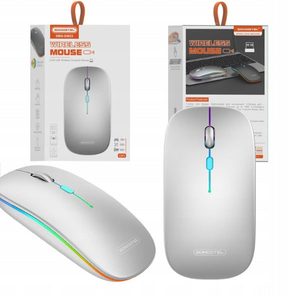 WIRELESS MOUSE SOMOSTEL 2.4G + BLUETOOTH RGB LED WHITE