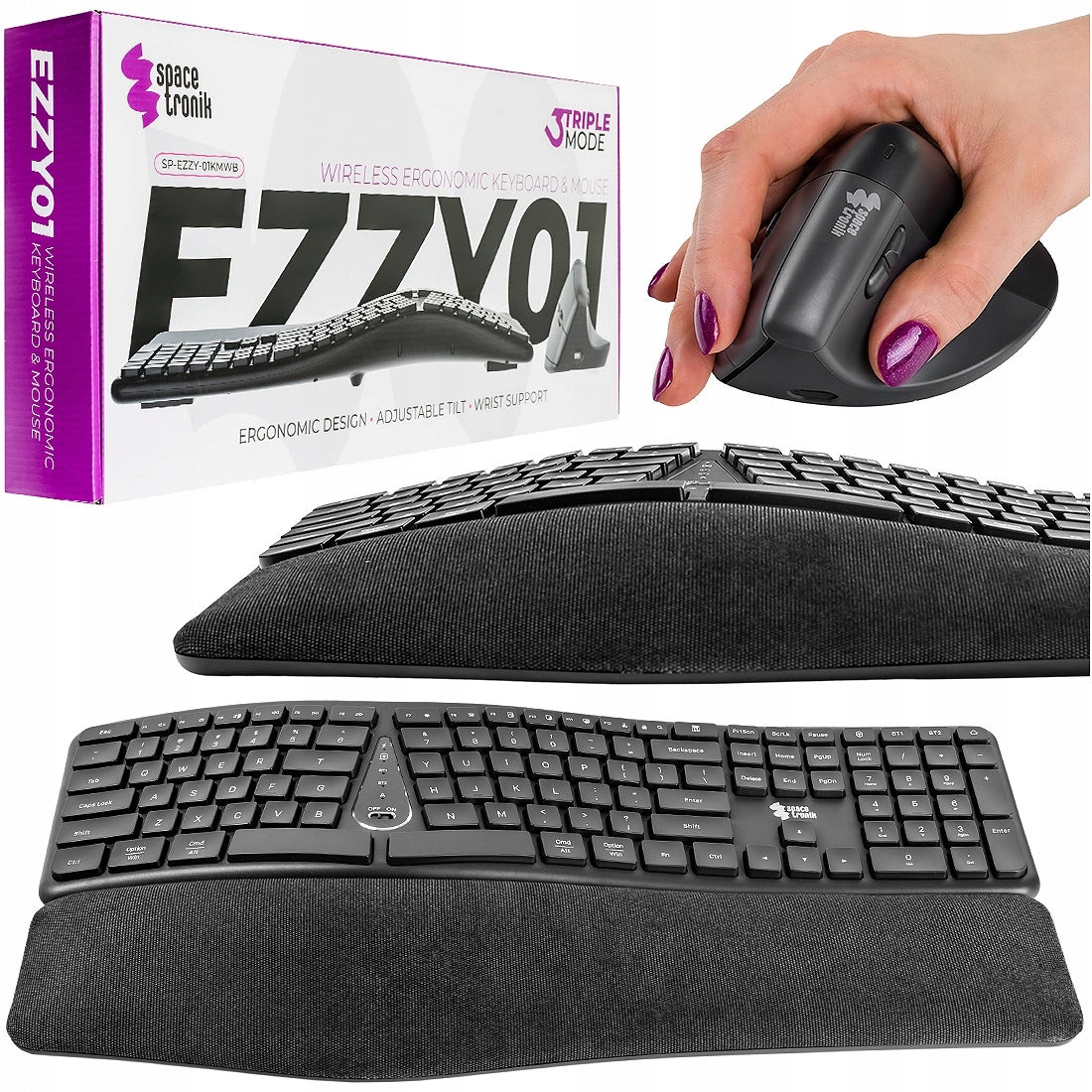 WIRELESS Mouse Keyboard Ergonomic USB 2.4 GHz Spacetronik SET