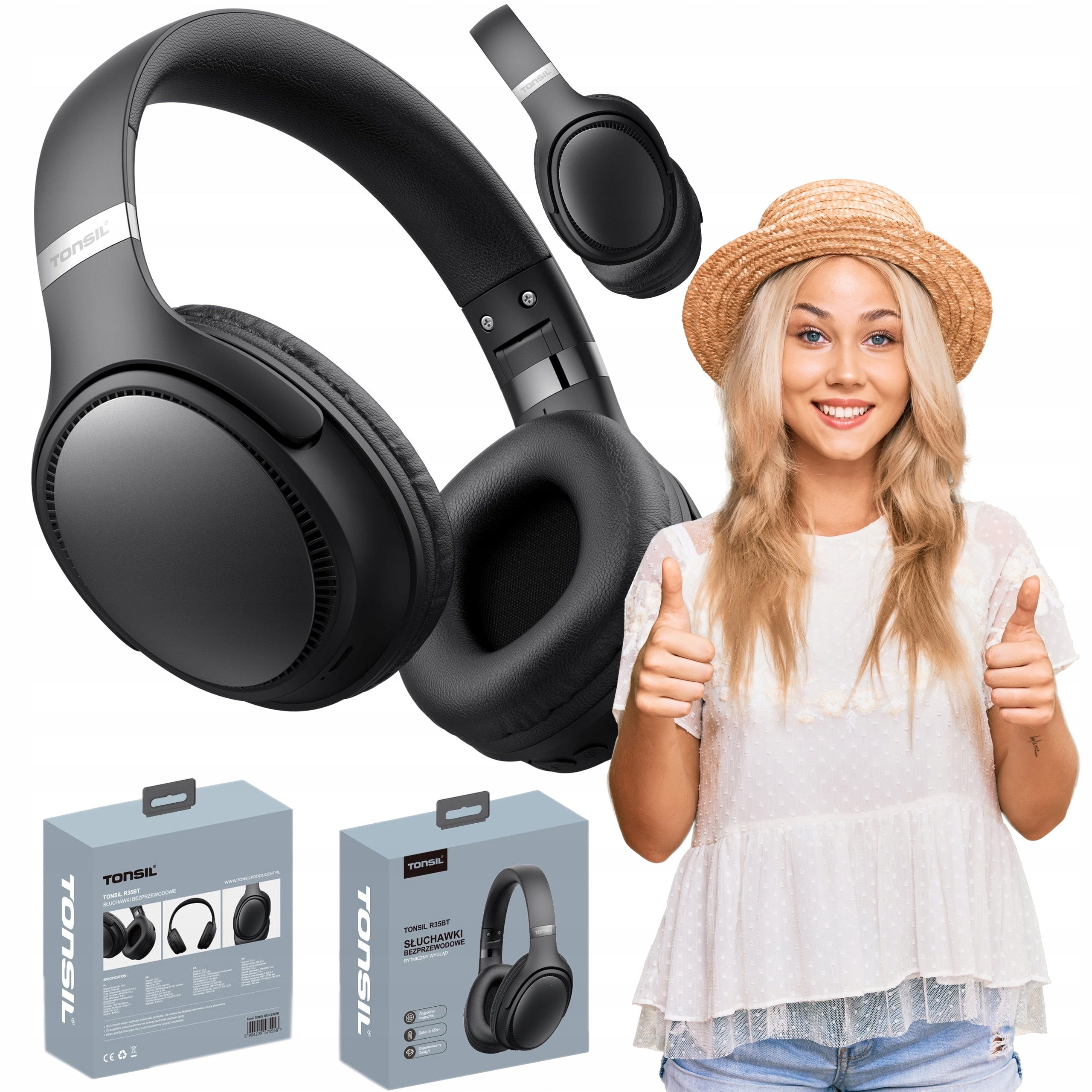 WIRELESS ON-EAR BLUETOOTH HEADPHONES TONSIL R35 BT BLACK FOR GIFT