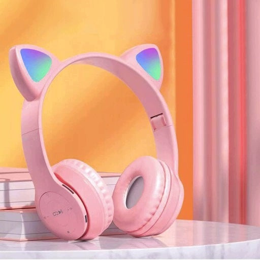 WIRELESS ON-EAR CAT EAR HEADPHONES FOR KIDS LED MICROPHONE RGB