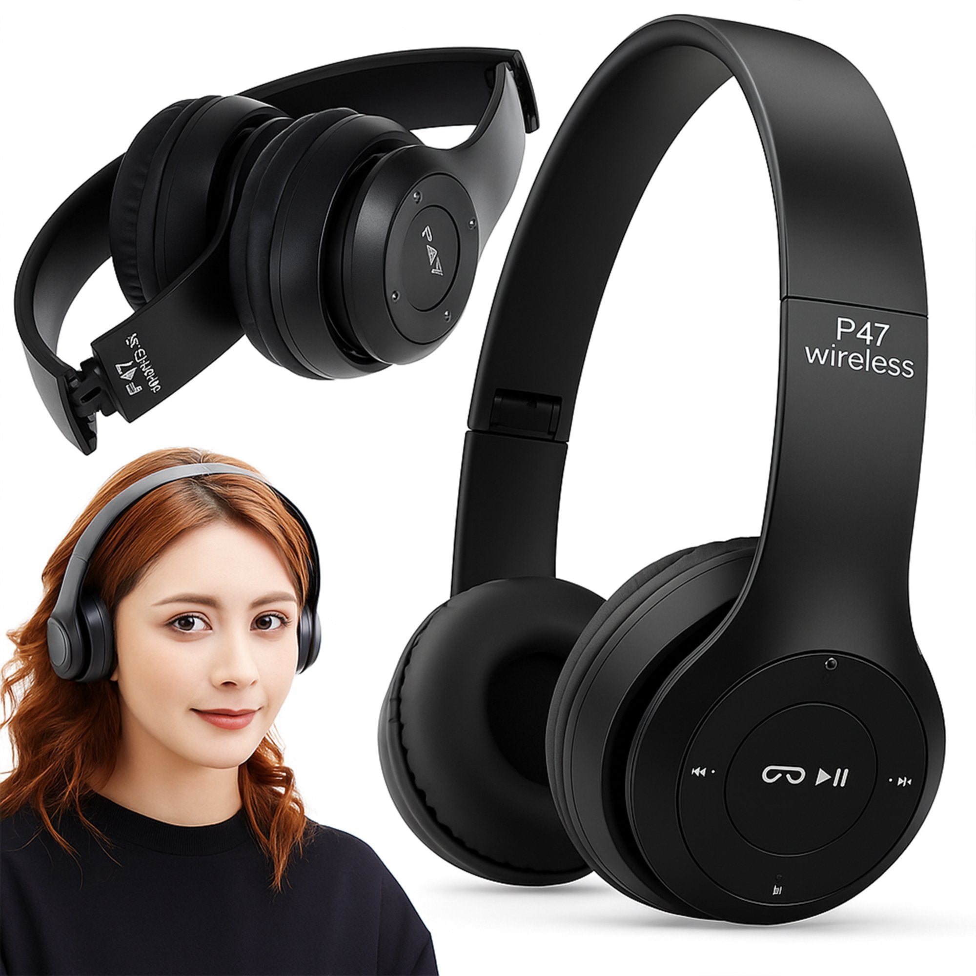 WIRELESS ON-EAR HEADPHONES BLUETOOTH P47 MP3 SPORTS GAMING FOLDING
