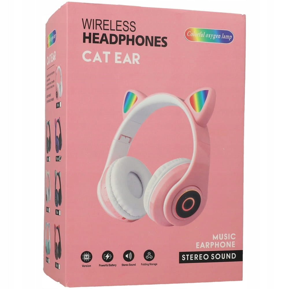 WIRELESS ON-EAR HEADPHONES CAT EARS BLUETOOTH LED RGB FOR BABY Packaging status original