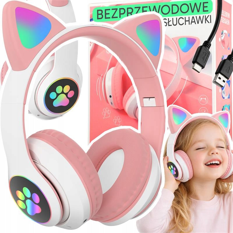 WIRELESS ON-EAR HEADPHONES CAT EARS FOR KIDS BLUETOOTH RGB MUSIC