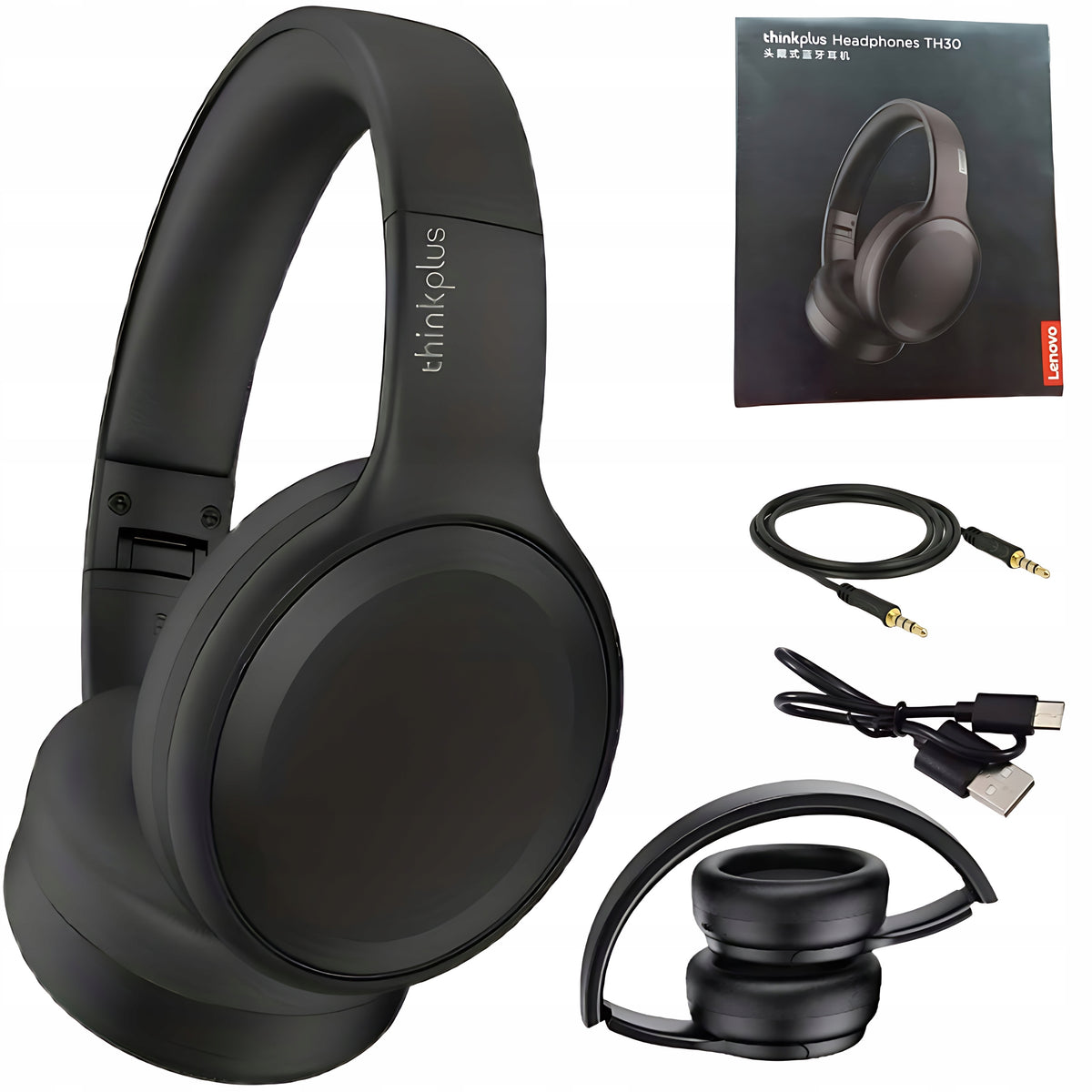 WIRELESS ON-EAR HEADPHONES LENOVO TH30 BLACK 9h Bluetooth 5.3 BATTERY