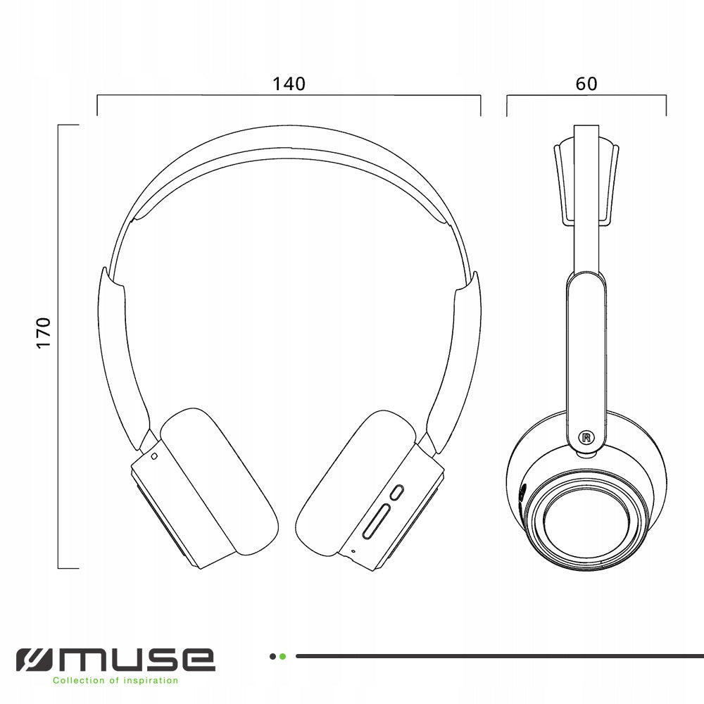 WIRELESS ON-EAR HEADPHONES MUSE M-271 BLUETOOTH 5.4 65H USB-C MICROPHONE Packaging status original