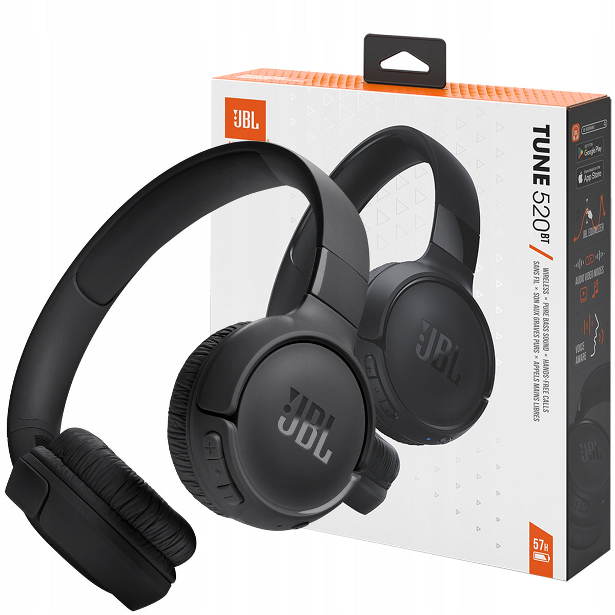 WIRELESS OVER-EAR HEADPHONES JBL TUNE BLUETOOTH BLACK PURE BASS Packaging status original