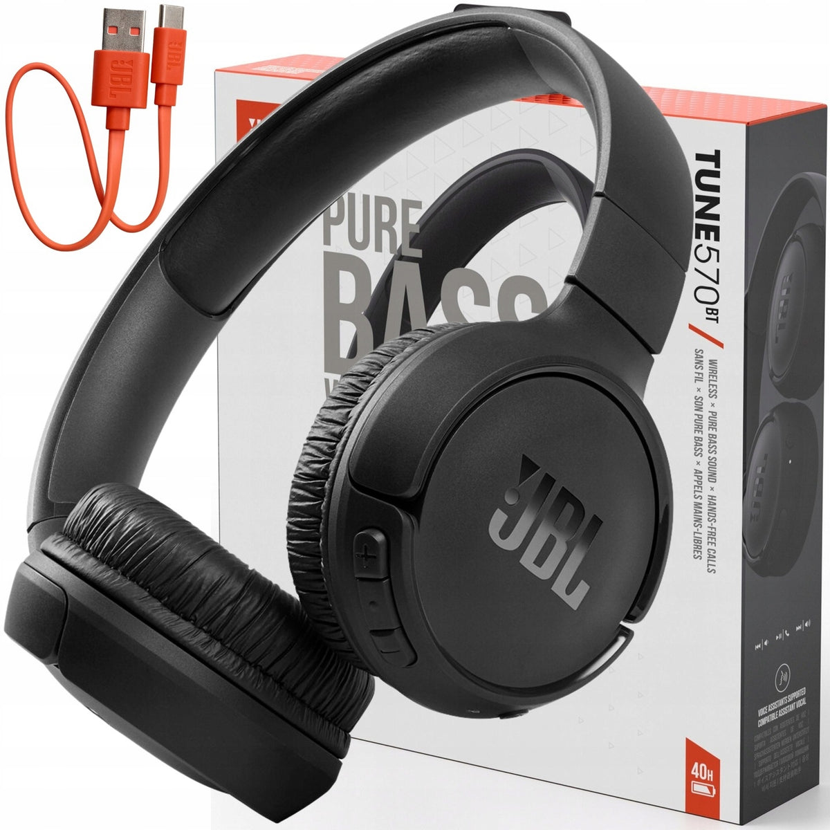 WIRELESS OVER-EAR HEADPHONES JBL TUNE BLUETOOTH BLACK PURE BASS