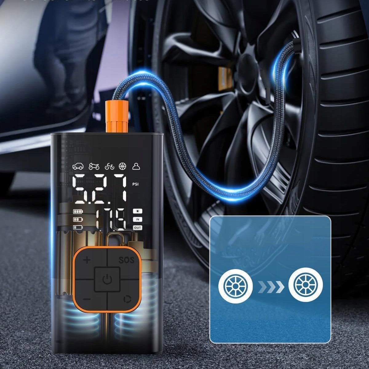 WIRELESS PORTABLE ELECTRIC PUMP CAR BICYCLE COMPRESSOR Kind electric