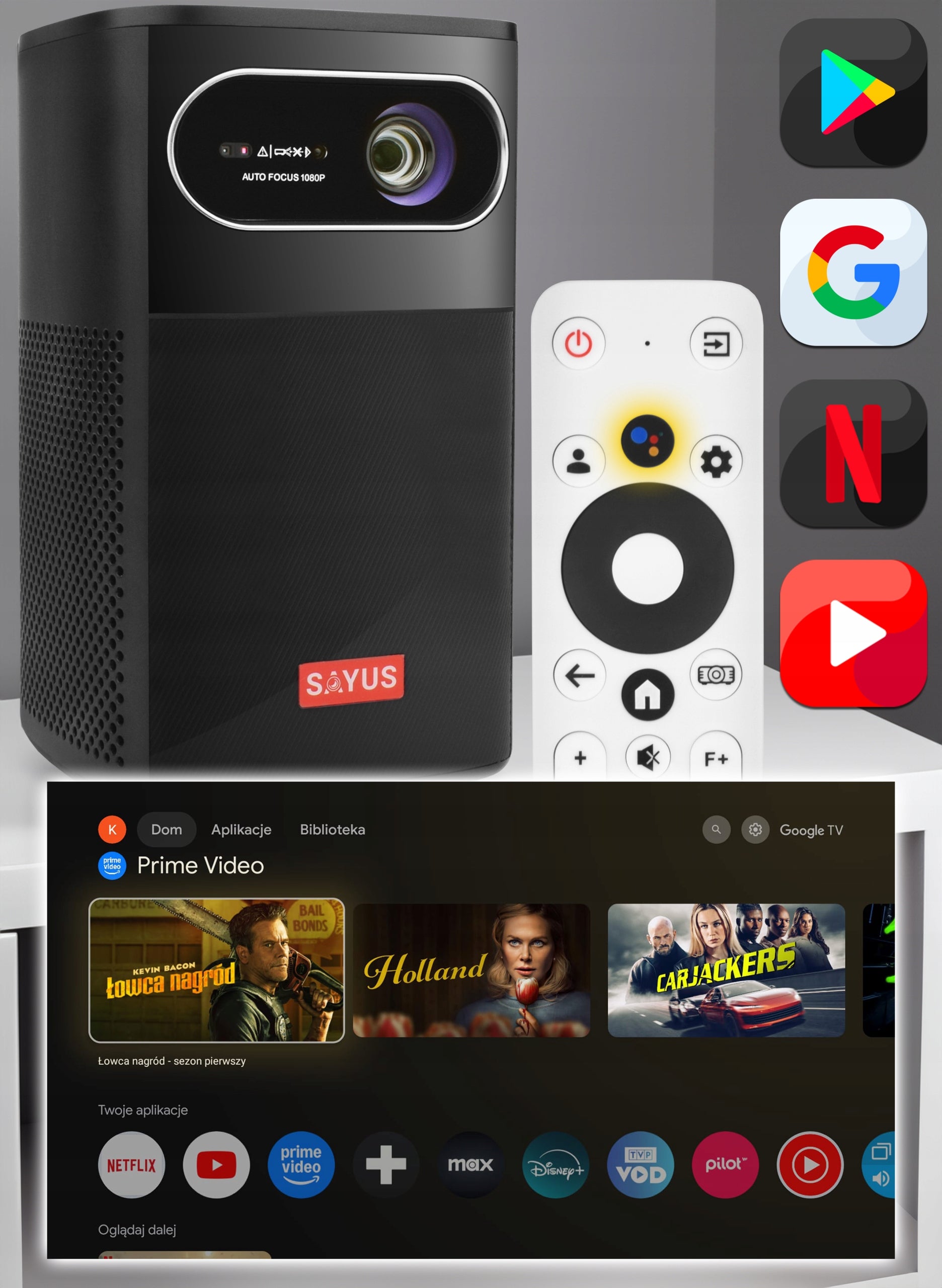 WIRELESS PROJECTOR DLP 4K SMART ANDROID GOOGLE TV WIFI 50000lm Manufacturer code Projektor DLP SAYUS Vide CSX-1080 50000lm