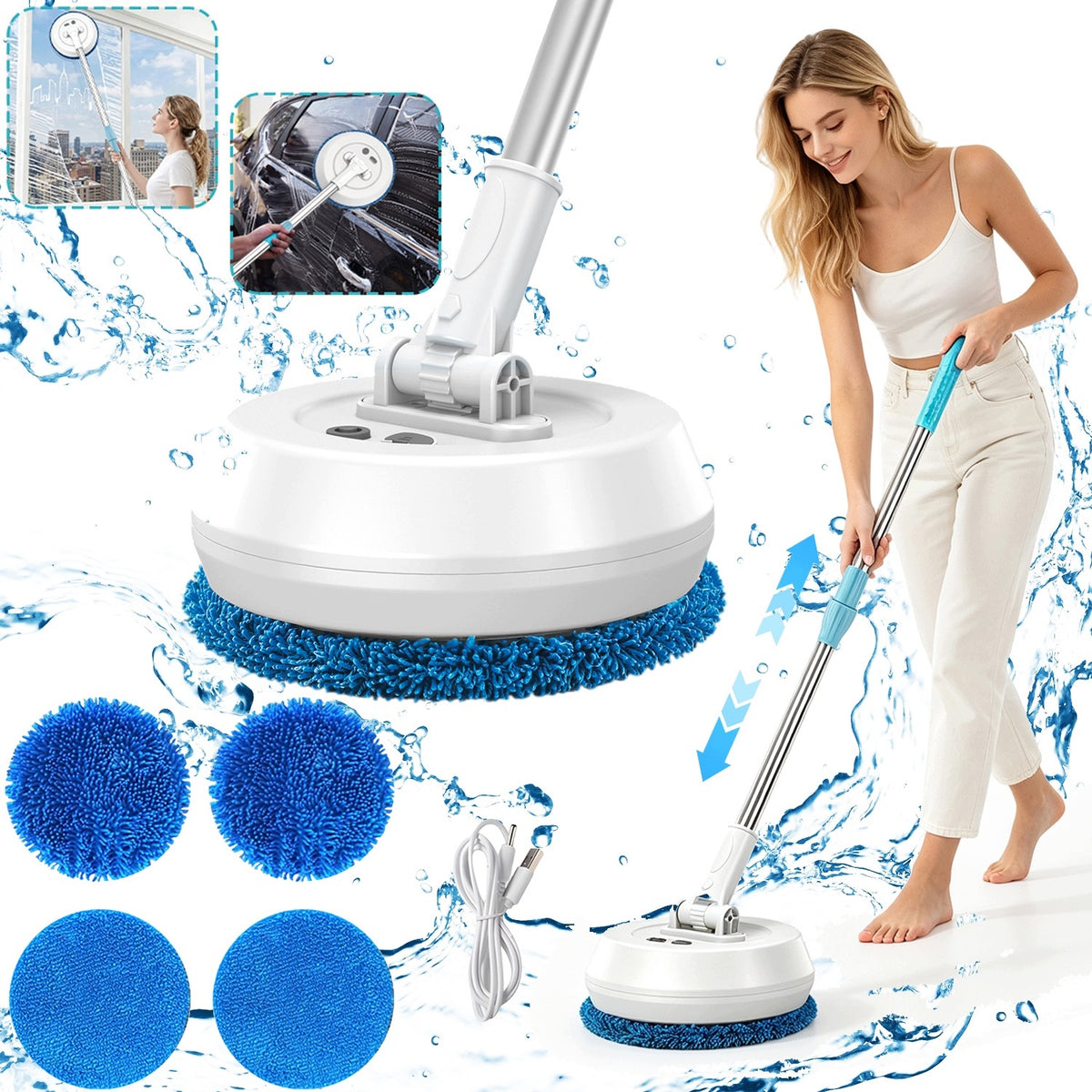 WIRELESS ROTARY MOP WINDOW FLOOR CLEANER WITH 4 MOP WHITE
