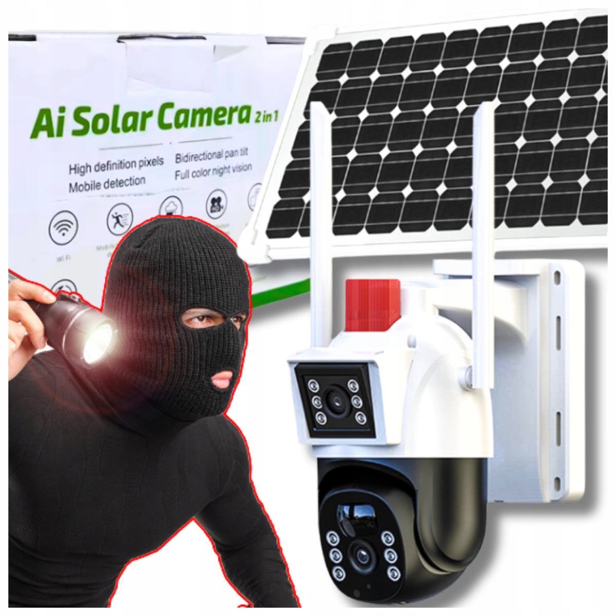WIRELESS SOLAR CAMERA ROTATING OUTDOOR FULL HD MOTION DETECTION