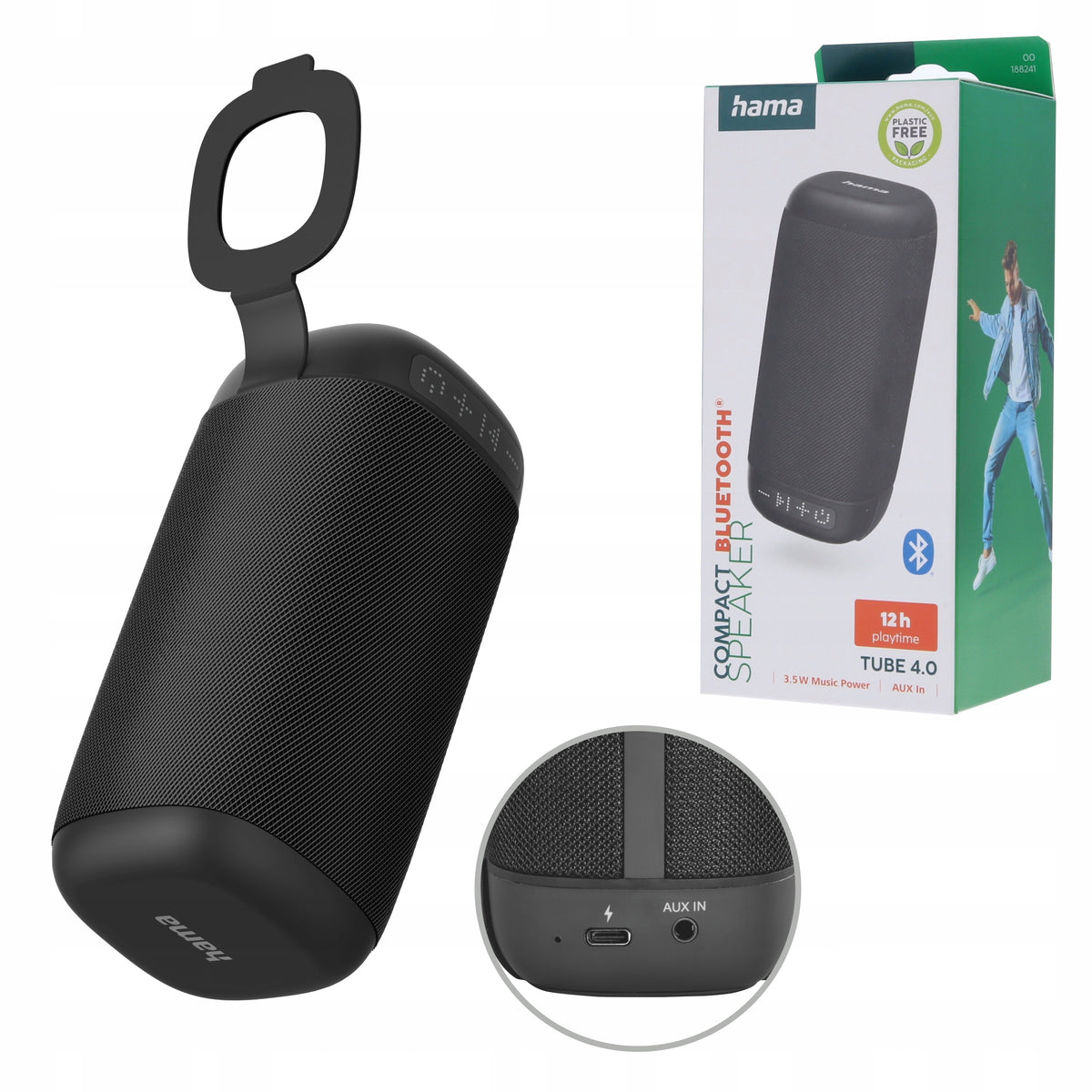 WIRELESS SPEAKER MOBILE PORTABLE BLUETOOTH HAMA TUBE 4.0 BLACK