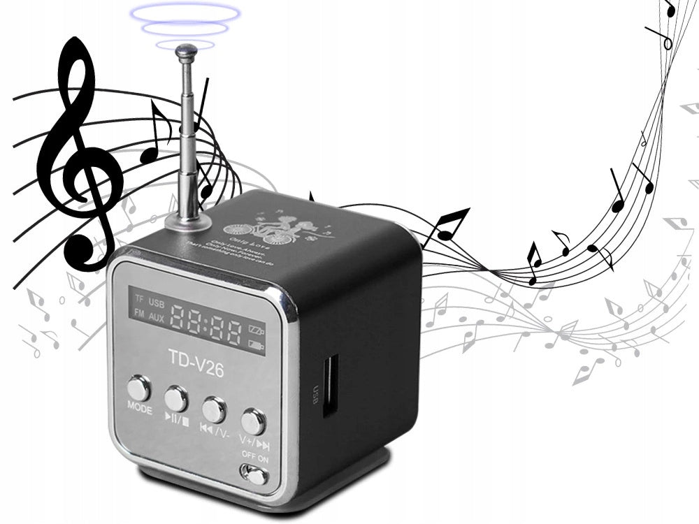 WIRELESS SPEAKER PORTABLE MINI RADIO FM LED BLUETOOTH MICROSD BLACK Brand Verk Group