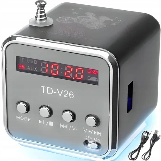 WIRELESS SPEAKER PORTABLE MINI RADIO FM USB AUX MICRO SD TD-V26
