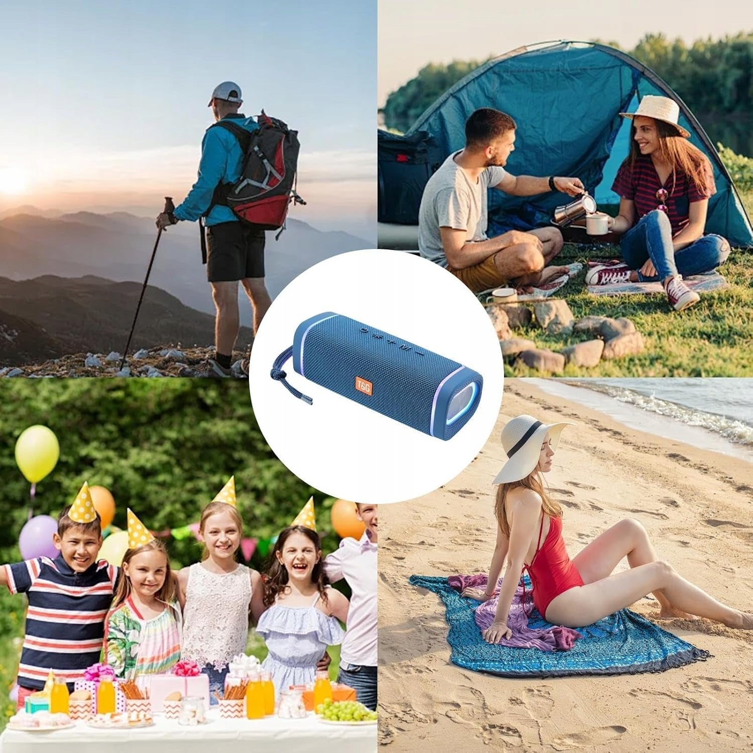 WIRELESS SPEAKER T&G TG375 BASS RADIO BLUETOOTH LED MICROPHONE BLUE Batteries included no