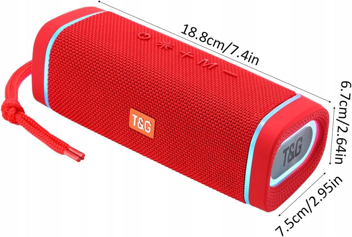 WIRELESS SPEAKER T&G TG375 BASS RADIO BLUETOOTH LED MICROPHONE RED Batteries included no