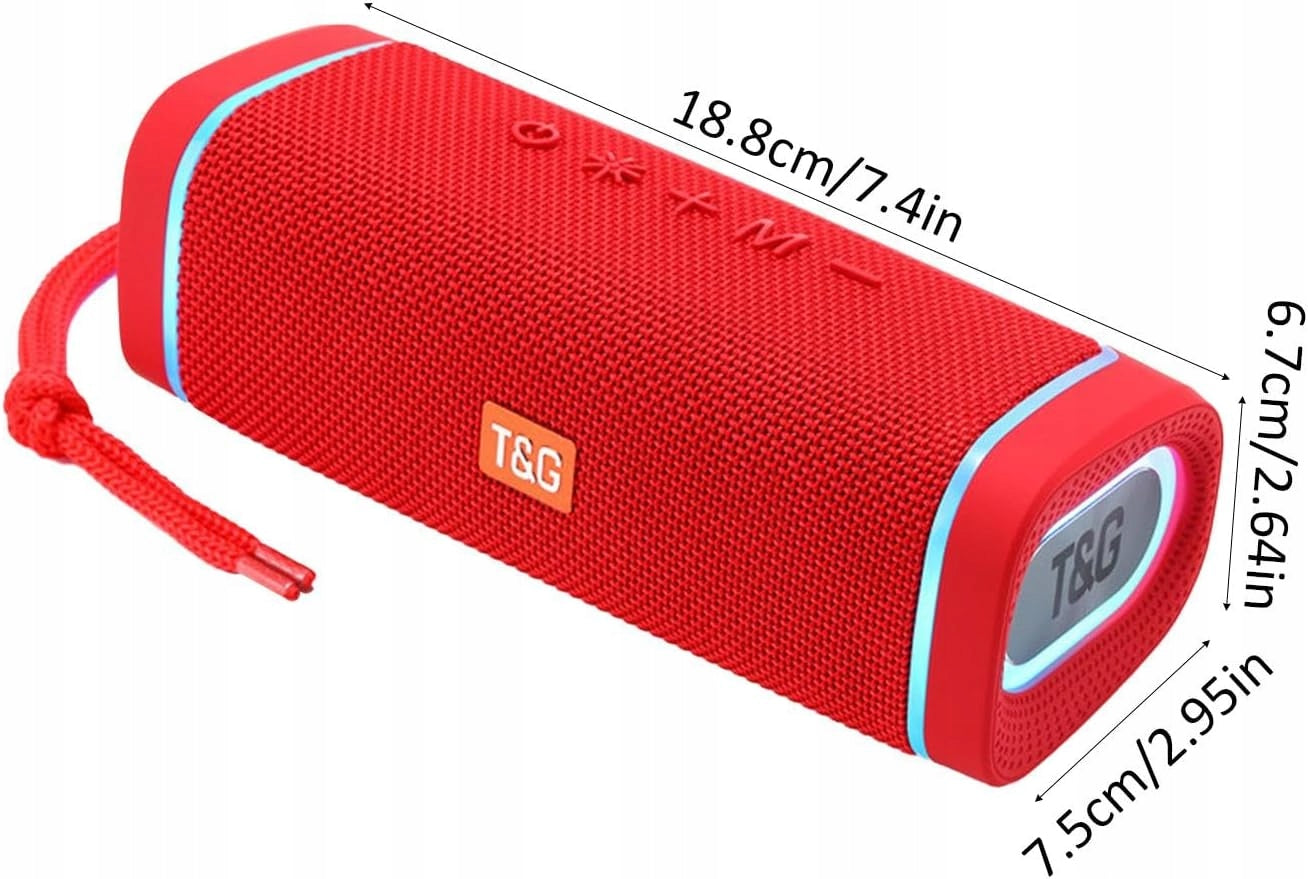 WIRELESS SPEAKER T&G TG375 BASS RADIO BLUETOOTH LED MICROPHONE RED Batteries included no