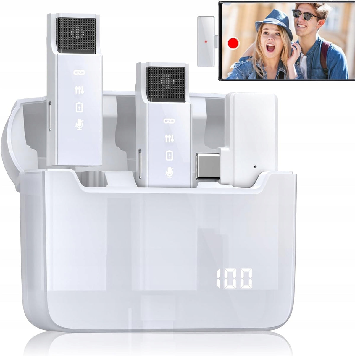WIRELESS TIE MICROPHONE FOR ADIUPUL USB PHONE WITH CASE WHITE