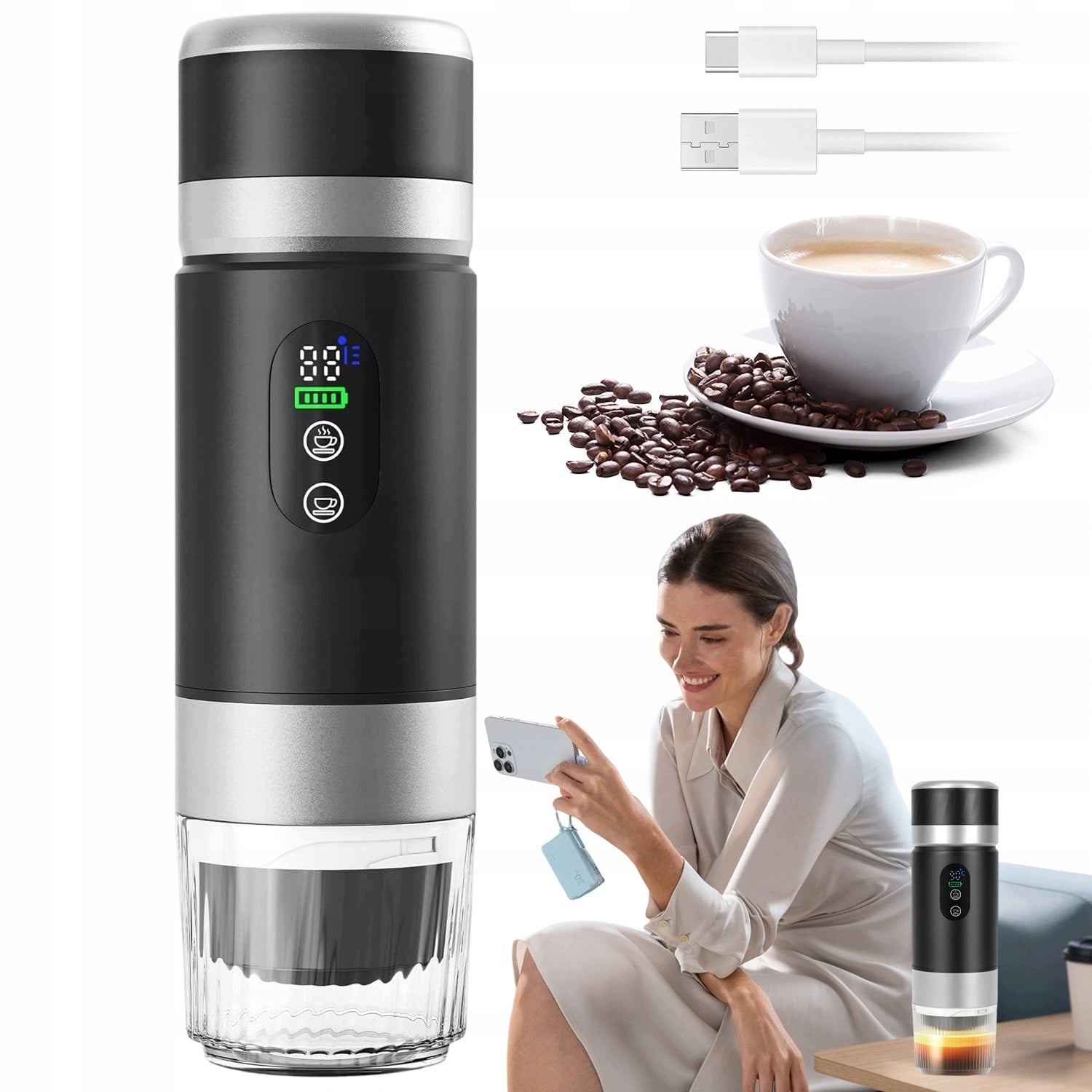 WIRELESS TOURIST COFFEE MAKER FOR CAMPING OFFICE 72W 150ML