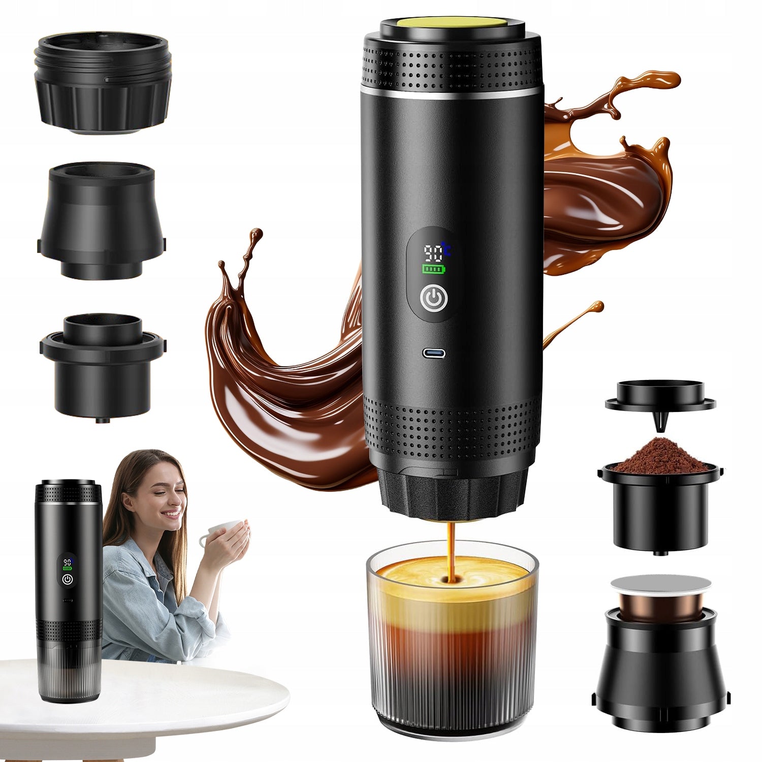 WIRELESS TRAVEL COFFEE MAKER CAPSULE 7500MAH BLACK