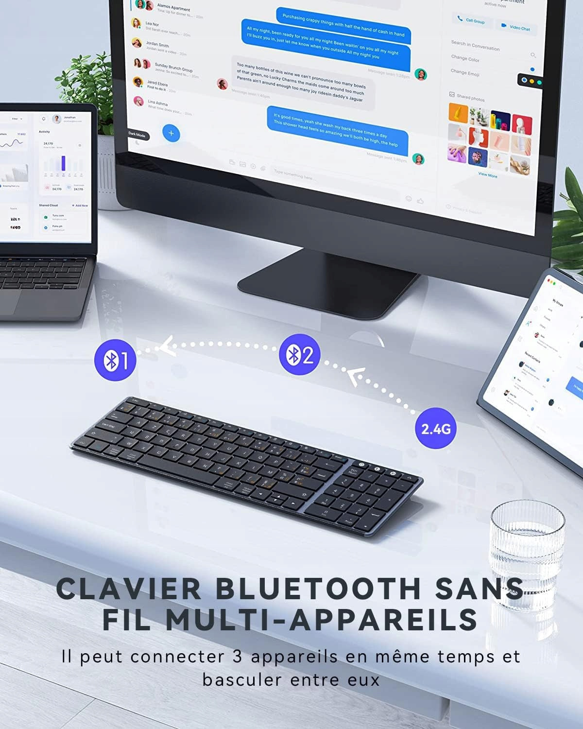 WIRELESS USB BLUETOOTH KEYBOARD 2.4G GREY AZERTY J. FRENCH Packaging status original
