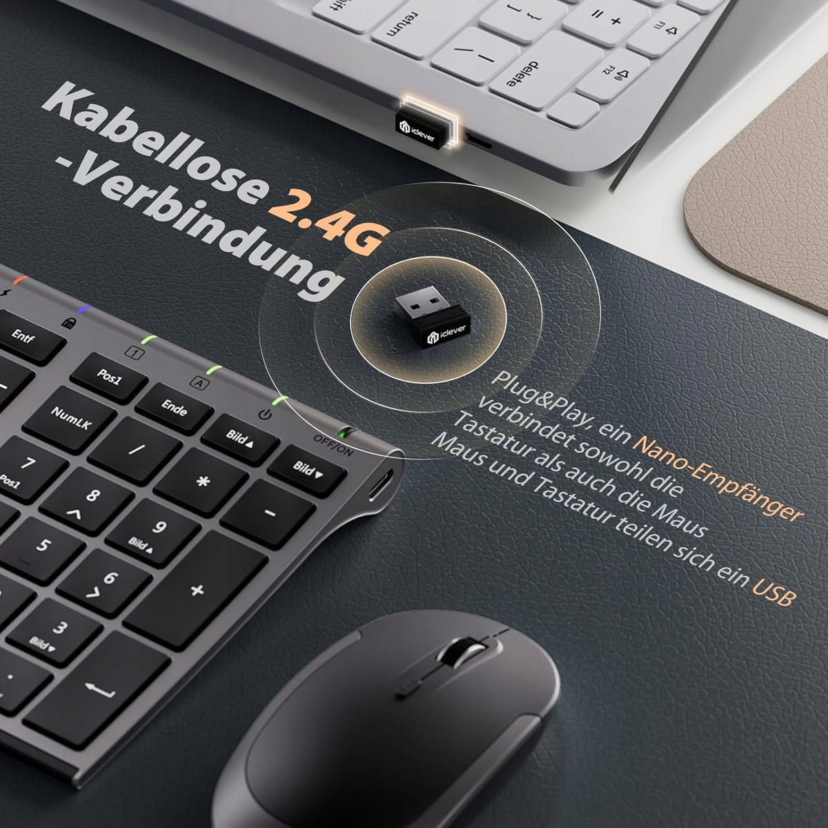 WIRELESS USB KEYBOARD 2.4G BLACK QWERTZ GERMAN+MOUSE Packaging status original