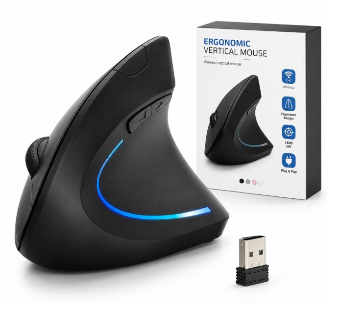 WIRELESS VERTICAL USB LED MOUSE BACKLIT ERGONOMIC OFFICE MOUSE