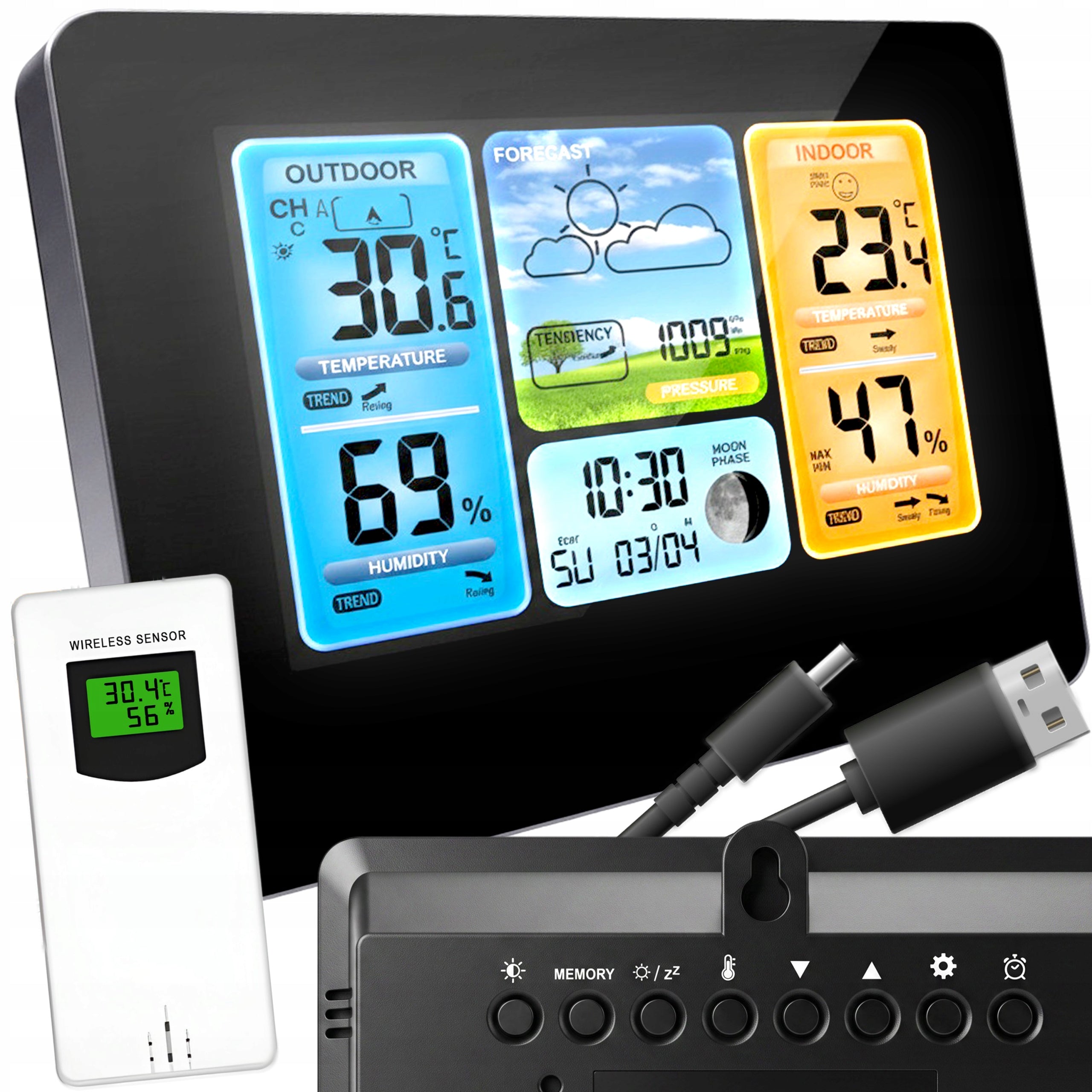 WIRELESS WEATHER STATION WEATHER HYGROMETER DCF CLOCK DATE + SENSOR