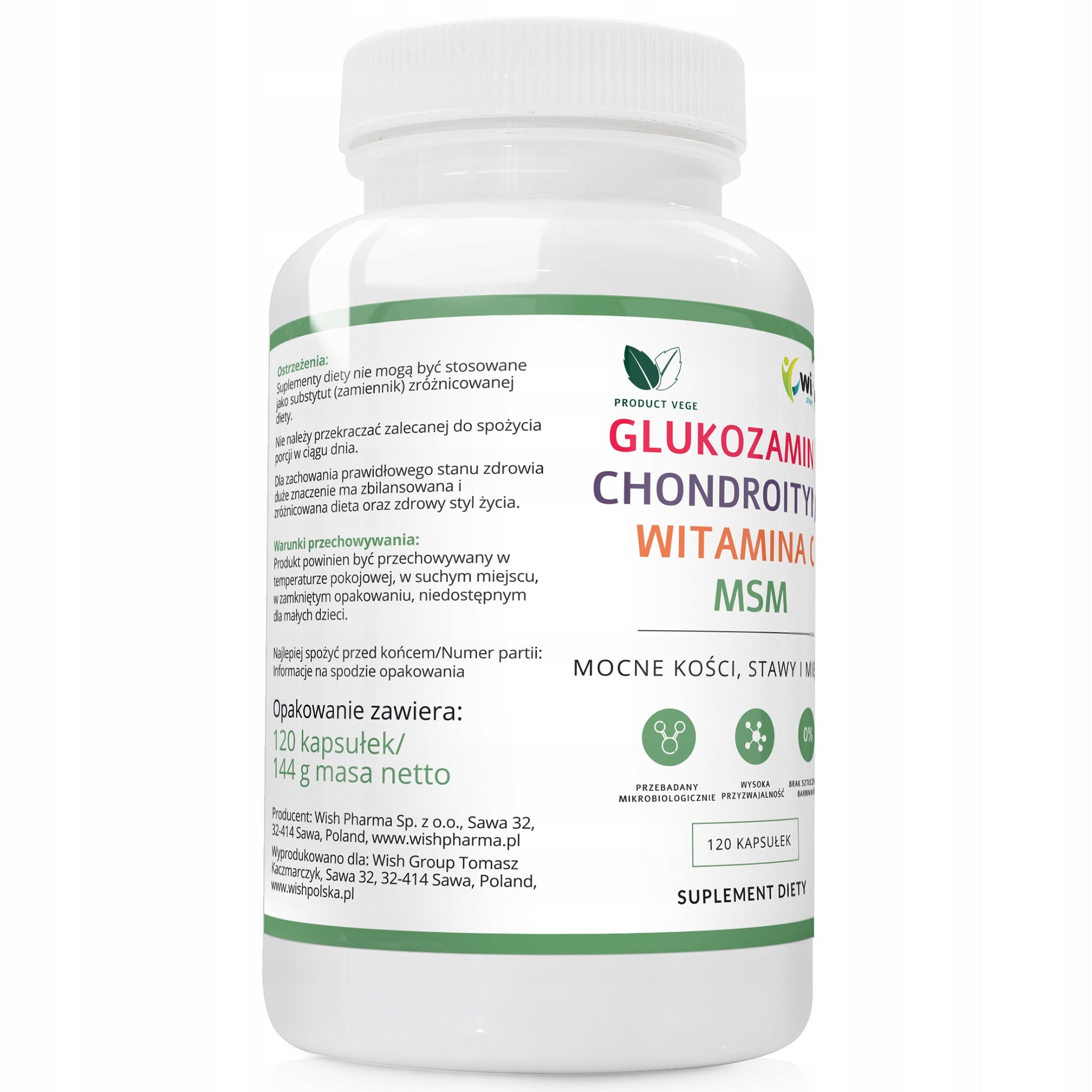 WISH GLUCOSAMINE CHONDROITIN MSM VITAMIN C VEGE 120capsules Manufacturer code 5903351713320