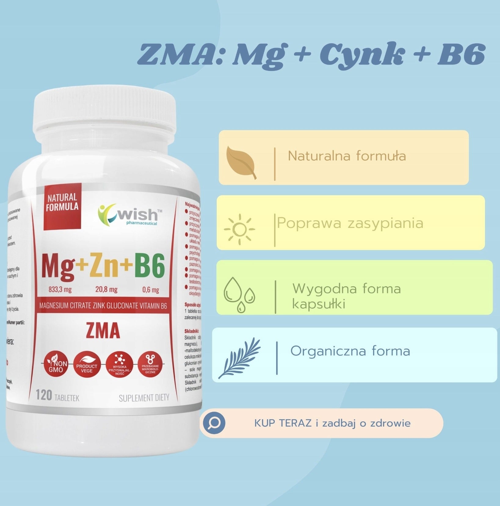 WISH Mg+Zn+Vit B6 120 tablets magnesium citrate zinc vitamin B6 Medical device no