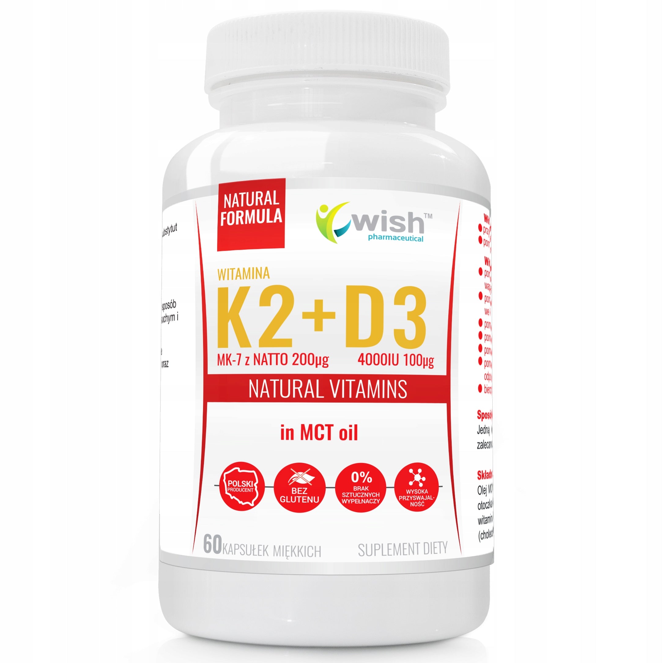 WISH Vitamin K2 MK-7 200 + D3 4000 in MCT 120 kaps Brand Wish Pharmaceutical