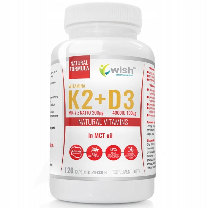 WISH Vitamin K2 MK-7 200 + D3 4000 in MCT 120 kaps