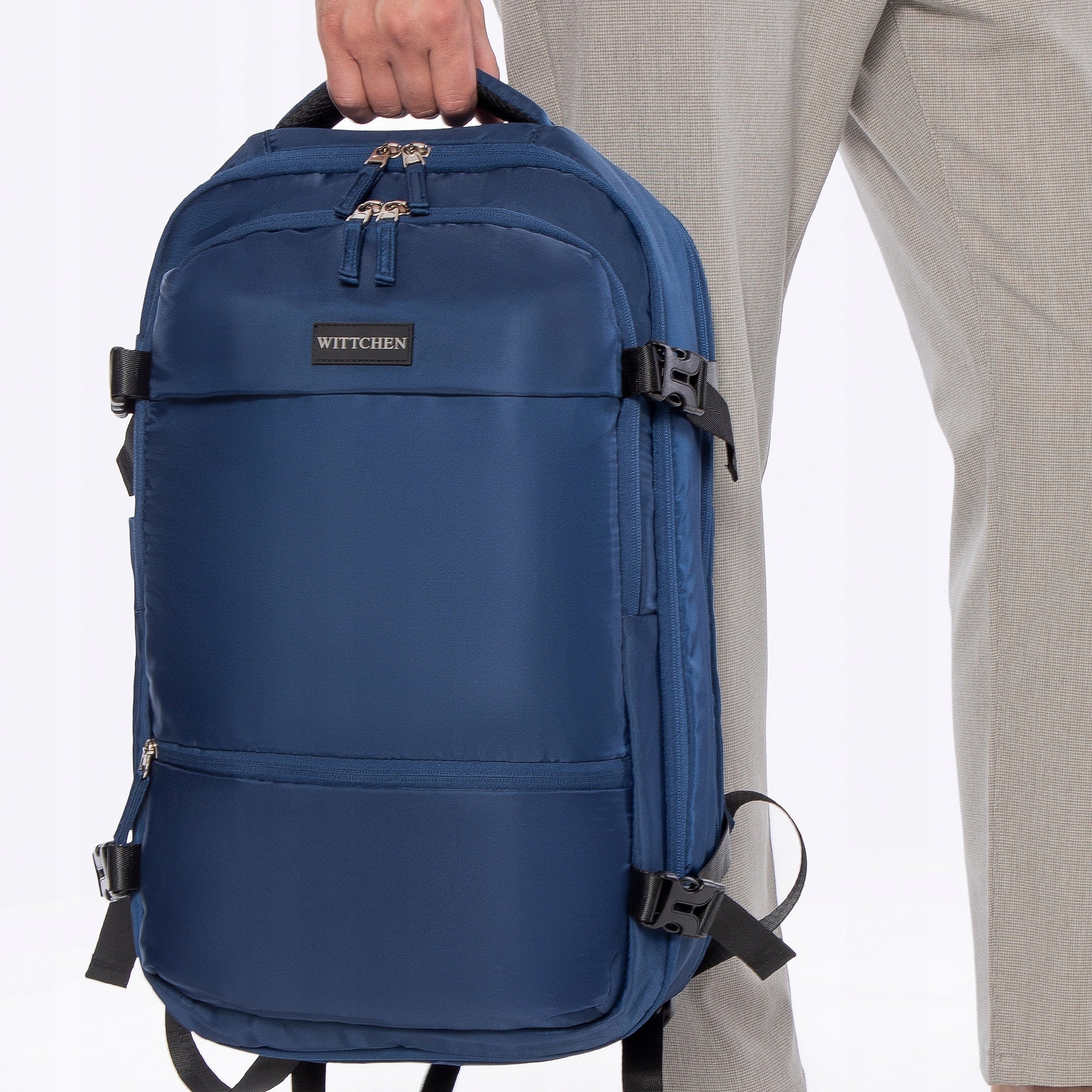 WITTCHEN Expandable Backpack for Airplane Navy Blue Main pattern plain