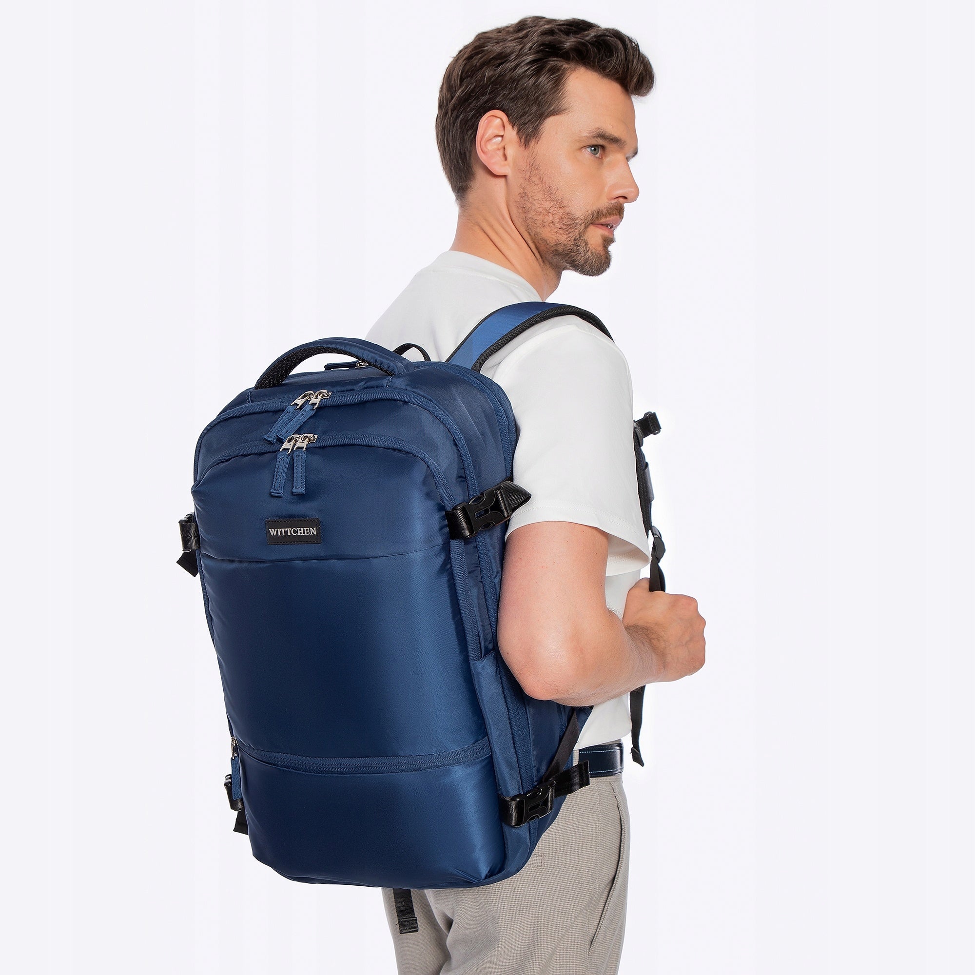 WITTCHEN Expandable Backpack for Airplane Navy Blue Packaging status original