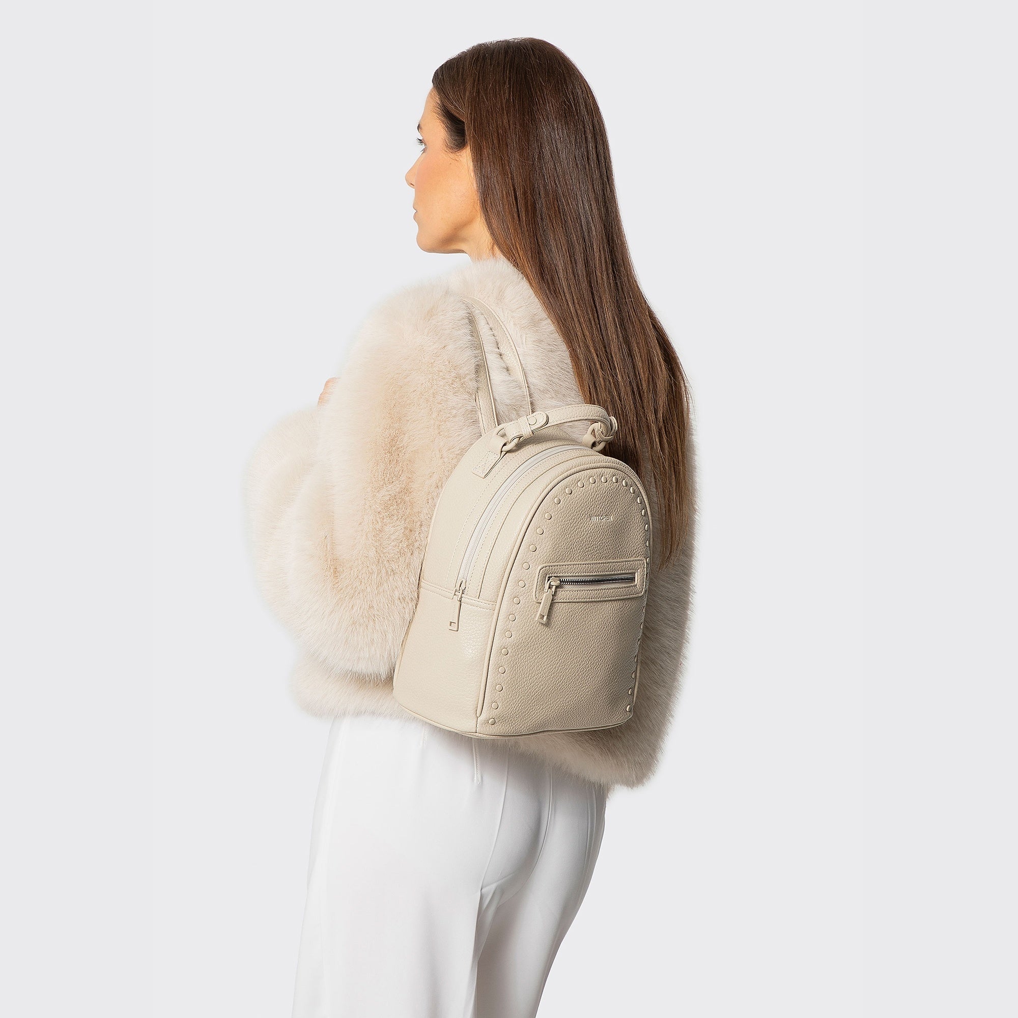 WITTCHEN women's imitation leather backpack with solid cream rhinestones Packaging status original