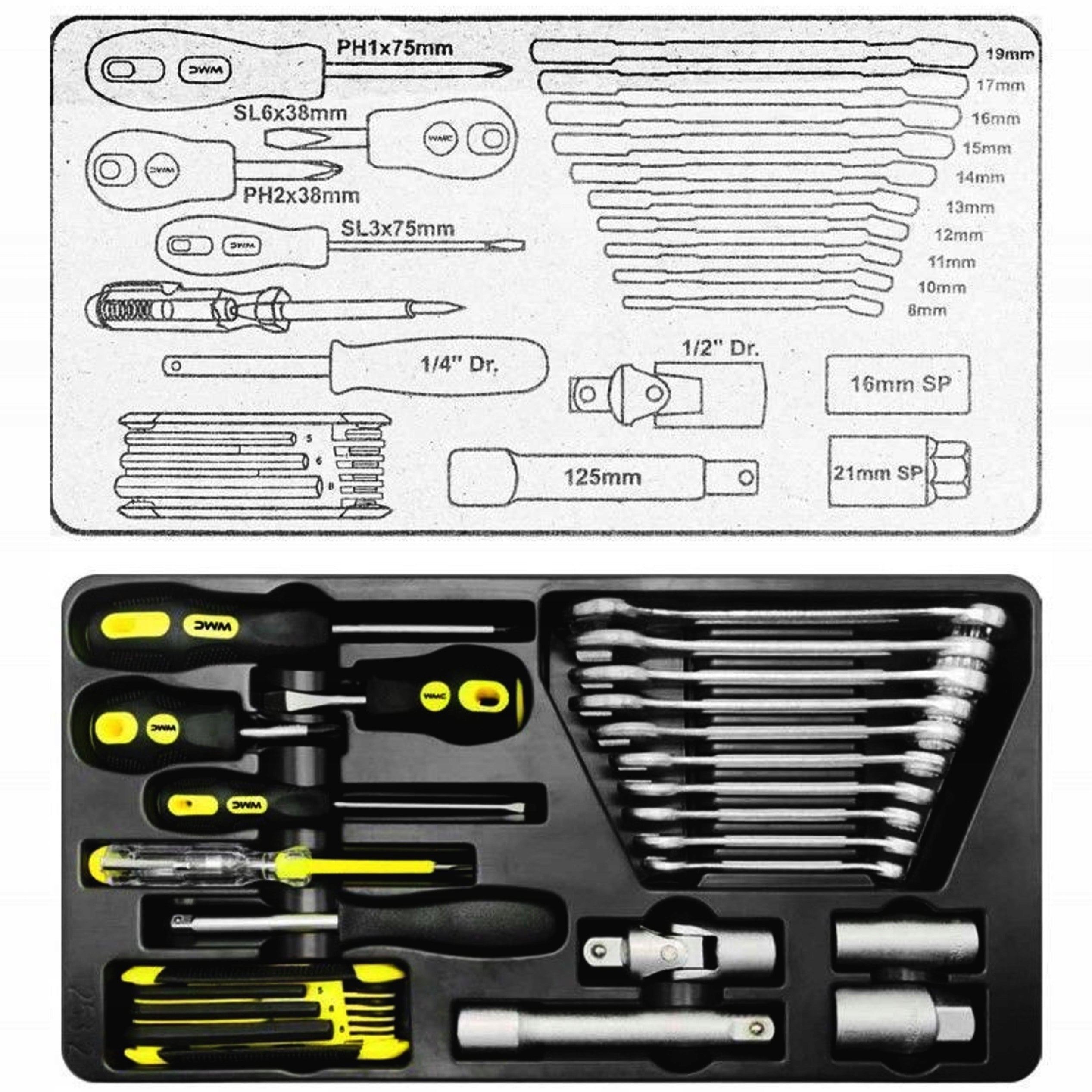 WMC Large TOOL SET 257 ELEMENTS WRENCHES CAPS ratchet SCREWDRIVERS Packaging status original