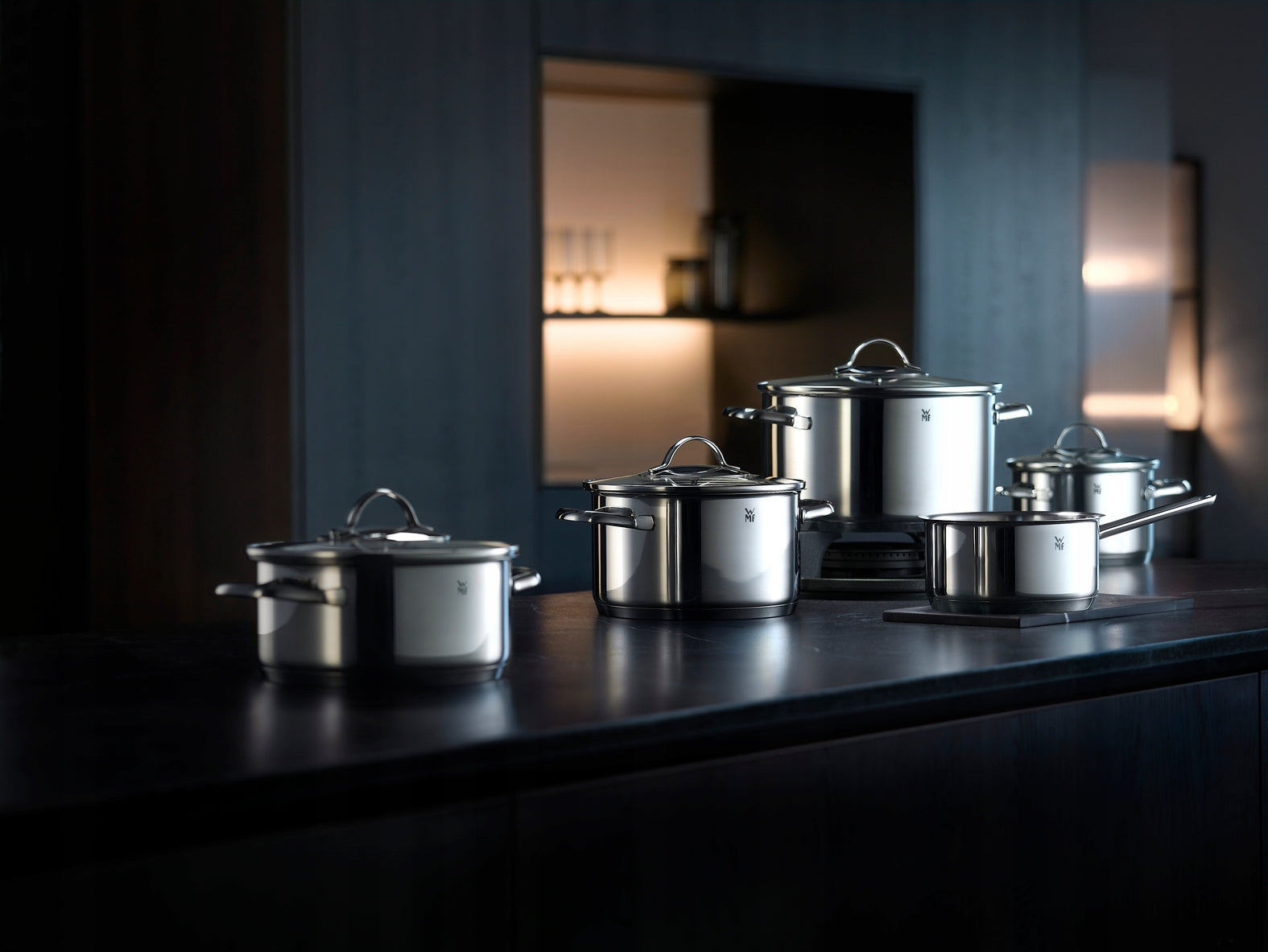 WMF Set of pots Aparto 9 elements stainless steel induction lid Brand WMF