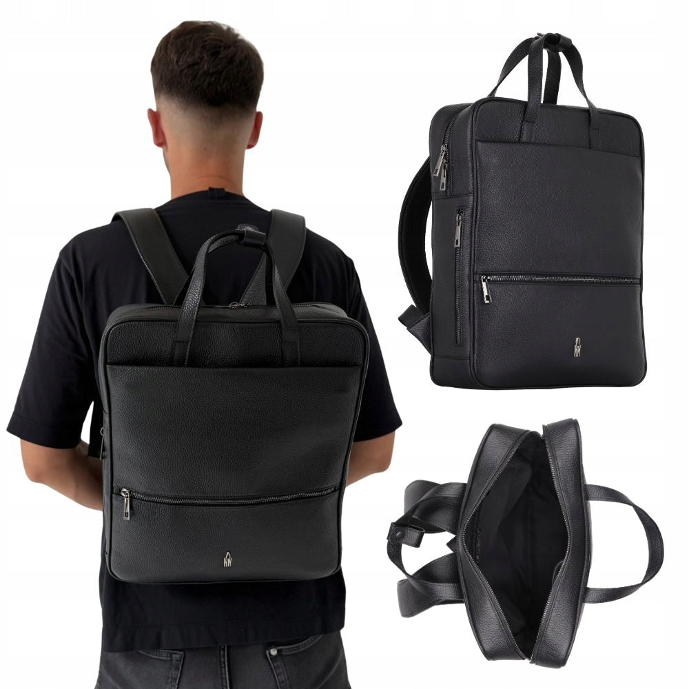 WOJEWODZIC DANTE Backpack men's leather black business laptop A4
