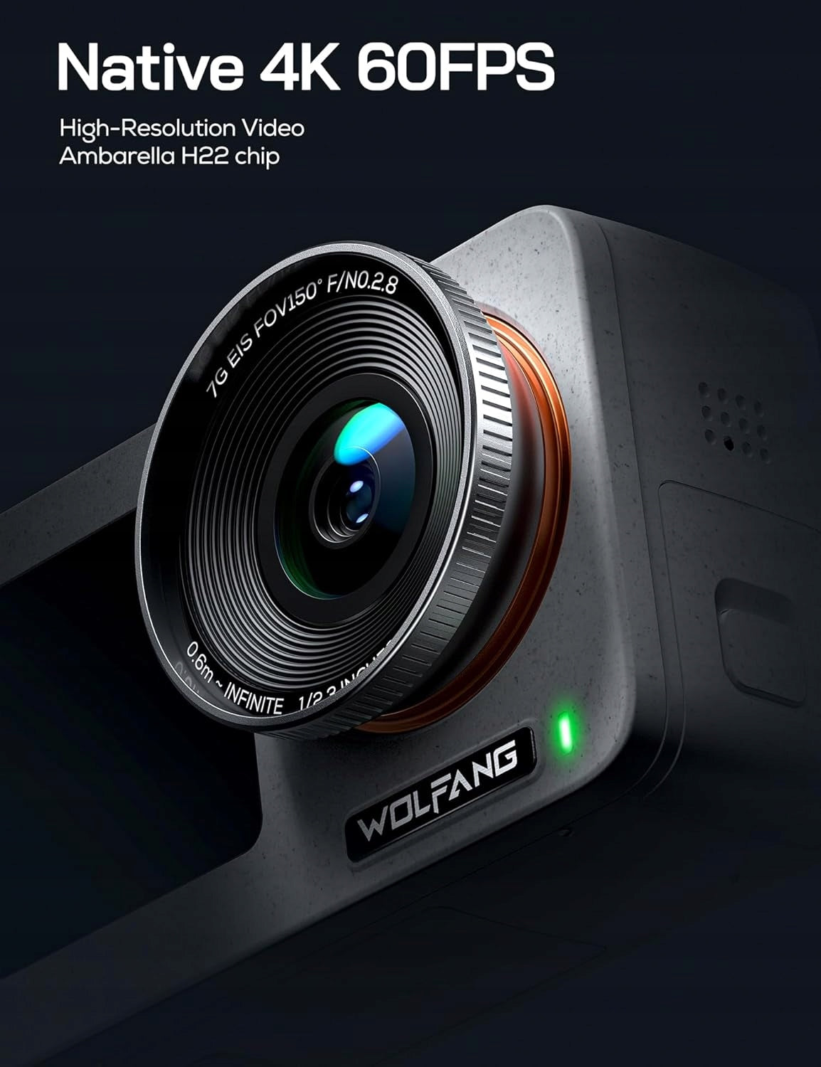 WOLFANG Seeker One Sports Camera 4K 60FPS HDR Stabilization NFC Wi-Fi 16m Model Seeker