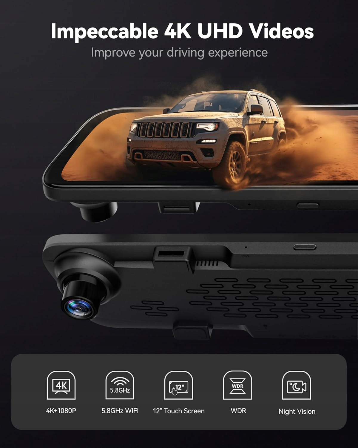 WOLFBOX Mirror Car Camera 12" Full HD 2160P GPS Packaging status original
