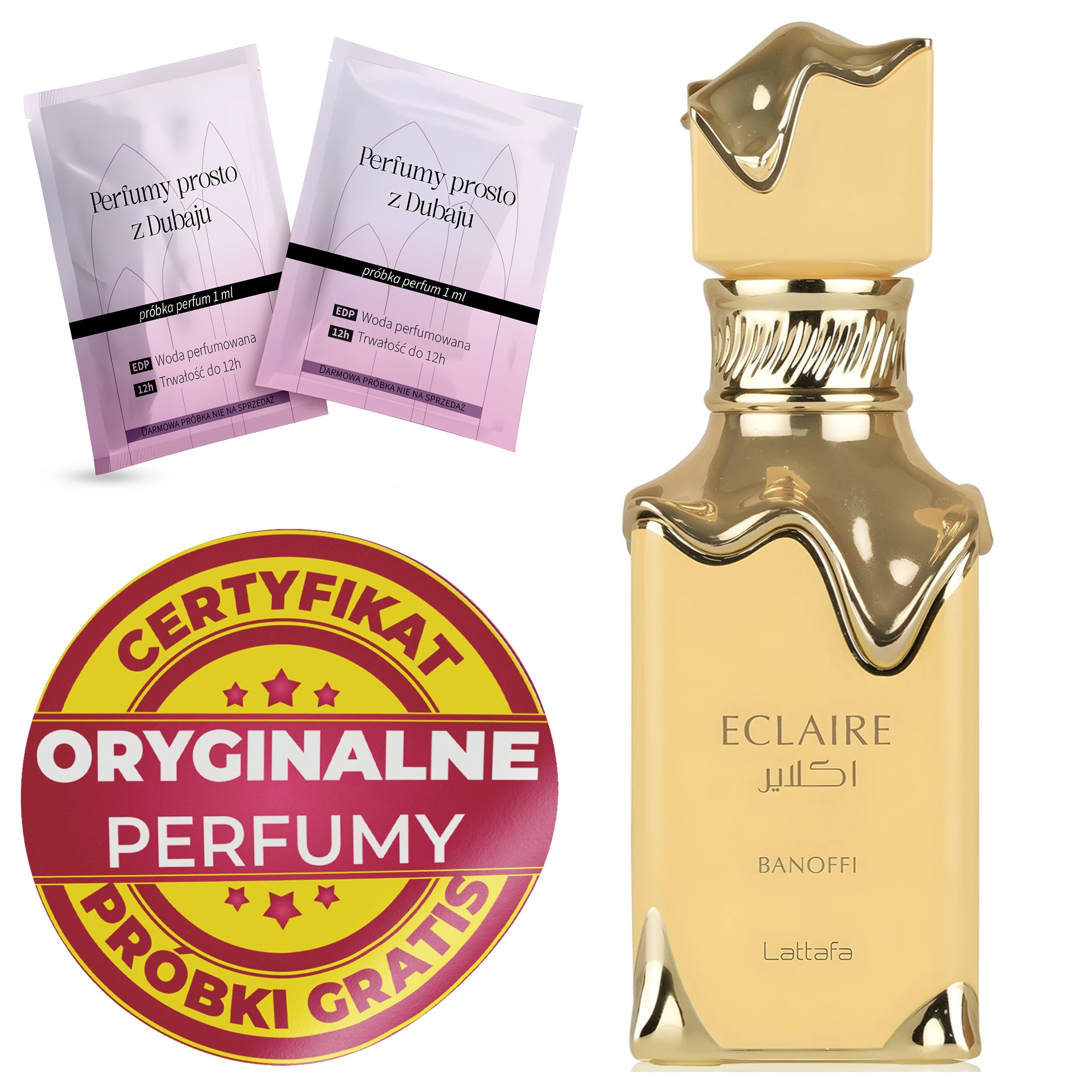 WOMEN'S ARABIC PERFUME LATTAFA ECLAIRE BANOFFI ORIGINAL HOLOGRAM + SAMPLES