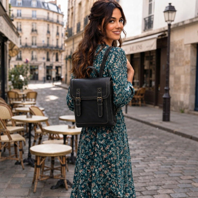 WOMEN'S BACKPACK 2in1 CITY SHOULDER BAG BLACK VINTAGE FOR SCHOOL WORK Kind city